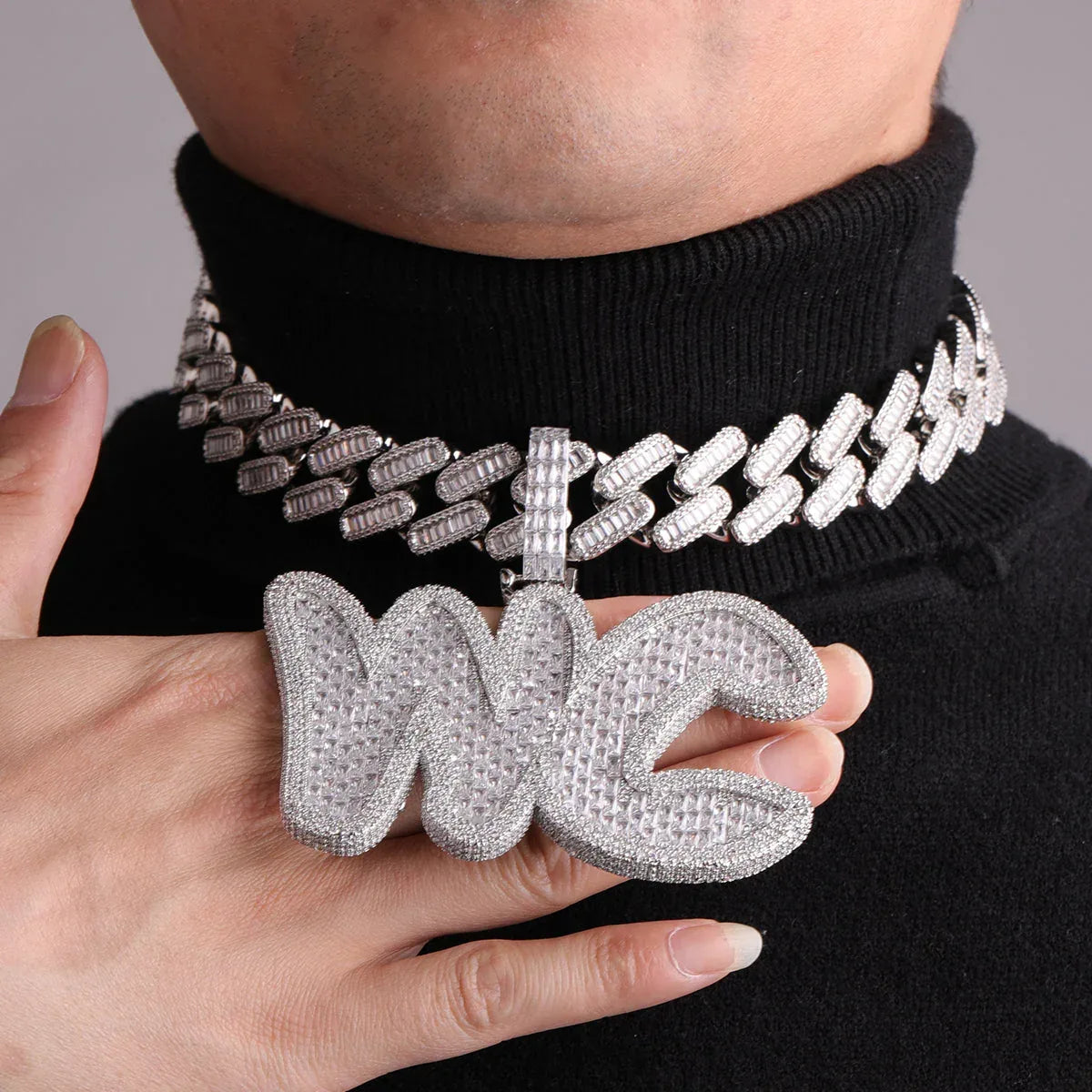 Big Baguette Iced Out Personalized Custom Name Necklace Pendant - Luxury Custom Jewelry - CaratixJewelry